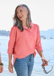 Crêpe-Bluse mit Fledermausärmel - pfirsich - Gr. 19 von Goldner Fashion