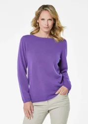 Kaschmirpullover mit U-Boot Ausschnitt - lila - Gr. 46 von Goldner Fashion