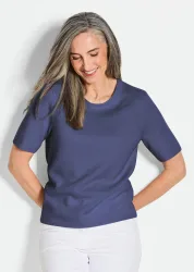 Halbarmpullover mit Rundhals aus Kaschmir - marine - Gr. 20 von Goldner Fashion