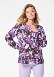 Druckbluse mit Tunikaausschnitt - lila / gemustert - Gr. 19 von Goldner Fashion
