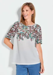 Blusenshirt mit platziertem Paisley-Muster - weiss / gemustert - Gr. 52 von Goldner Fashion