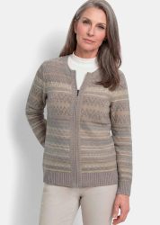 Warme Strickjacke mit Reissverschluss - beige / gemustert - Gr. 20 von Goldner Fashion