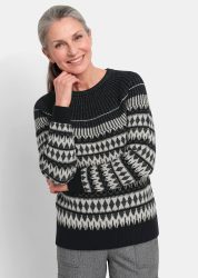 Norwegerpullover mit glitzerndem Lurex - schwarz / cremeweiss / gemustert - Gr. 19 von Goldner Fashion
