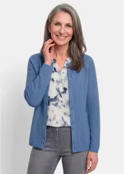 Strickjacke aus reiner Baumwolle - rauchblau - Gr. 48 von Goldner Fashion