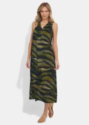 Freizeitkleid mit Animal Print - khaki / schwarz / gemustert - Gr. 48 von Goldner Fashion