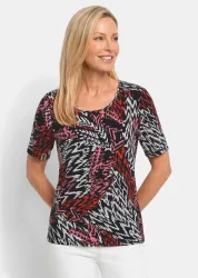 Viskoseshirt in abstrakter Felloptik - schwarz / rot / gemustert - Gr. 20 von Goldner Fashion
