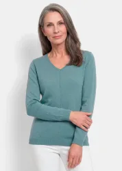 Pullover mit V-Ausschnitt aus COTTAMIRA - graugrün - Gr. 22 von Goldner Fashion