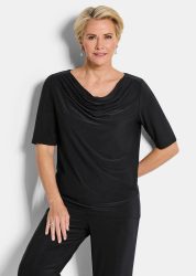 Wasserfallshirt mit Glitzersteinen - schwarz - Gr. 19 von Goldner Fashion