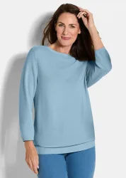 Feinstrick-Pullover aus reiner Baumwolle - hellblau - Gr. 22 von Goldner Fashion