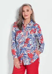 Hemdbluse mit Alloverdruck - rot / blau / gemustert - Gr. 20 von Goldner Fashion