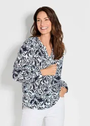 Druckbluse im Unikat-Print - marine / weiss / gemustert - Gr. 20 von Goldner Fashion