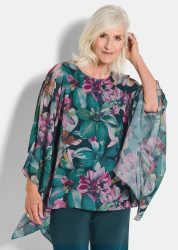 Blusenshirt mit Überwurf aus Chiffon - smaragd / gemustert - Gr. 20 von Goldner Fashion