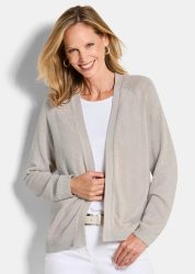 Kurze Strickjacke aus Bändchengarn - stein - Gr. 38 von Goldner Fashion