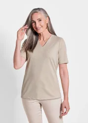 Shirt mit schimmerndem Glanz - beige - Gr. 52 von Goldner Fashion