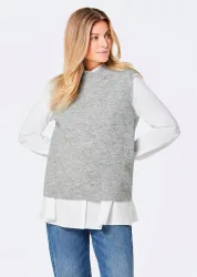 Rippstrick Pullunder mit Stehkragen - grau / méliert - Gr. 23 von Goldner Fashion