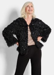 Jacke in Feder-Optik mit Pailletten - schwarz - Gr. 19 von Goldner Fashion
