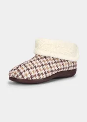 Hausschuhe mit Hahnentrittmuster - beige / gemustert - Gr. 36 von Goldner Fashion