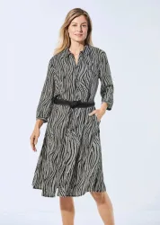 Blusenkleid mit Hemdkragen - schwarz / weiss / gemustert - Gr. 40 von Goldner Fashion