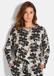 Pyjamashirt mit Blumenmuster - khaki / schwarz / cremeweiss - Gr. 38 von Goldner Fashion