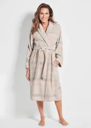 Frottee-Hausmantel mit Schalkragen - cremeweiss / gemustert - Gr. 19 von Goldner Fashion