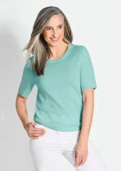 Halbarmpullover mit Rundhals aus Kaschmir - mint - Gr. 24 von Goldner Fashion