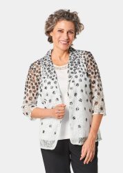 Attraktives Set aus Spitzenbluse und Jerseytop - cremeweiss / schwarz / gemustert - Gr. 22 von Goldner Fashion