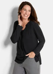 Blusenshirt mit Chiffon-Einsatz - schwarz - Gr. 21 von Goldner Fashion