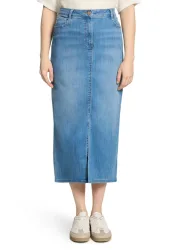 Jeansjupe mit Glitzersteinen und Schlitz - blau - Gr. 42 von Goldner Fashion