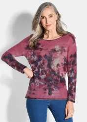 Feinstrick-Pullover mit Alpaka-Wolle - pink / bunt / gemustert - Gr. 48 von Goldner Fashion