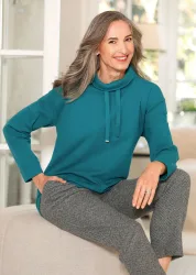 Sweatshirt mit halsfernen Kragen und Tunnelzug - petrol - Gr. 22 von Goldner Fashion