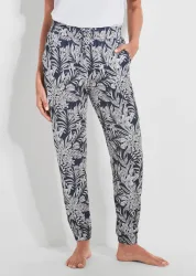 Bequeme Jogginghose mit Blätter-Print - marine / weiss / gemustert - Gr. 23 von Goldner Fashion