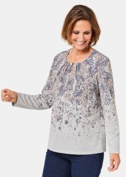 Schönes Druckshirt mit aufwändigem Ausschnitt - flieder / gemustert - Gr. 22 von Goldner Fashion