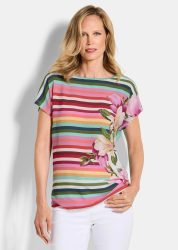 Blusenshirt mit Streifen und Blumen - bunt / geringelt - Gr. 21 von Goldner Fashion