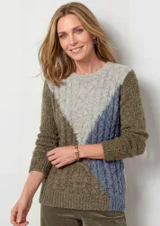 Strickpullover in Bouclé-Optik mit Zopfmuster - khaki / gemustert - Gr. 19 von Goldner Fashion