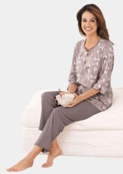Pyjama mit 3/4-Arm - taupe / flieder / gemustert - Gr. 24/25 von Goldner Fashion