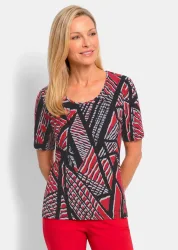 Baumwollshirt mit grafischem Druck - schwarz / rot / gemustert - Gr. 21 von Goldner Fashion