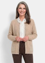 Strickjacke mit Merinowolle im Zickzack-Muster - beige / gemustert - Gr. 21 von Goldner Fashion