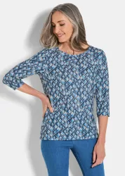 Druckshirt aus flauschigem Jersey - blau / gemustert - Gr. 38 von Goldner Fashion