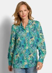 Legere Bluse mit Hemdkragen - salbei / blau / gemustert - Gr. 20 von Goldner Fashion