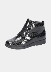 Stiefeletten aus Lackleder mit Kroko-Prägung - lackschwarz - Gr. 37 von Goldner Fashion