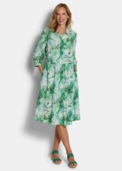 Hemdblusenkleid in Midi-Länge - grün / gemustert - Gr. 24 von Goldner Fashion