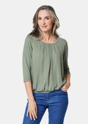 Gepflegtes Shirt in eleganter Blusen-Optik - graugrün - Gr. 19 von Goldner Fashion