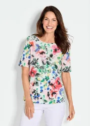 Printshirt mit floralem Alloverdruck - bunt / gemustert - Gr. 20 von Goldner Fashion