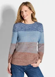 Pullover - hellblau / camel / gemustert - Gr. 20 von Goldner Fashion