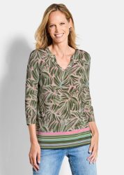 Shirt aus kühlendem Viskose-Jersey - khaki / gemustert - Gr. 19 von Goldner Fashion