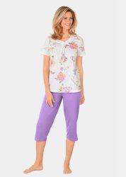 Baumwoll-Pyjama mit Halbarm - flieder / rosé / gelb / geblümt - Gr. 36/38 von Goldner Fashion