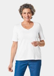 T-Shirt mit charmantem Ausschnitt und Schmucksteinchen - weiss - Gr. 20 von Goldner Fashion