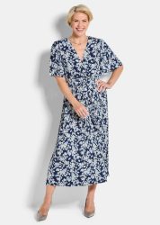 Elegantes Plisseekleid in Wickeloptik - marine / weiß / geblümt - Gr. 21 von Goldner Fashion