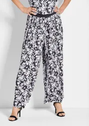Plissee-Hose VERA mit Blütendruck - marine / weiß / geblümt - Gr. 46 von Goldner Fashion