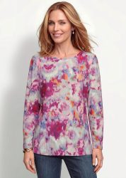 Flauschiges Langarmshirt in Aquarell-Optik - beere / gemustert - Gr. 38 von Goldner Fashion